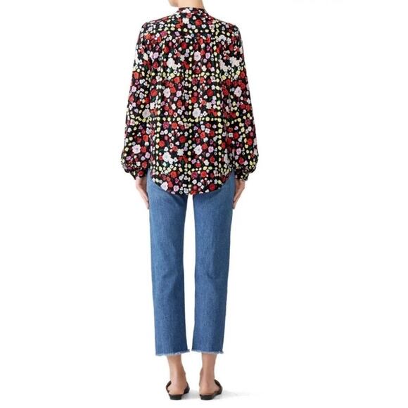 Equipment Femme Women's Black Floral 100% Silk Button Down Shirt Top Size Large - Picture 2 of 7